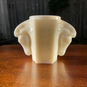 Art Deco Antique Milk Glass Vase with Horse Heads Vintage